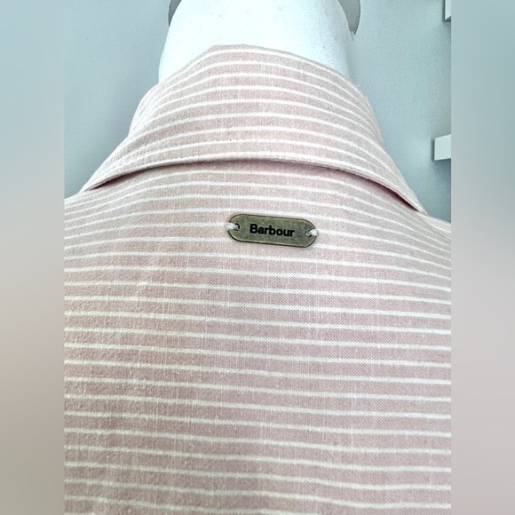 Barbour Beachfront Pink Stripe Button Front Linen & Cotton Shirt size 8 - Picture 8 of 14